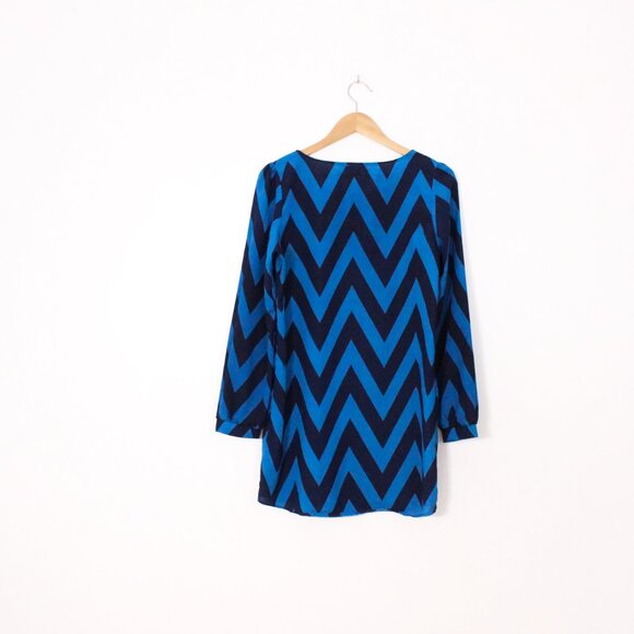 *Seduction Zig Zag Patterned Blue Long Sleeve Mini Dress - Picture 5 of 5